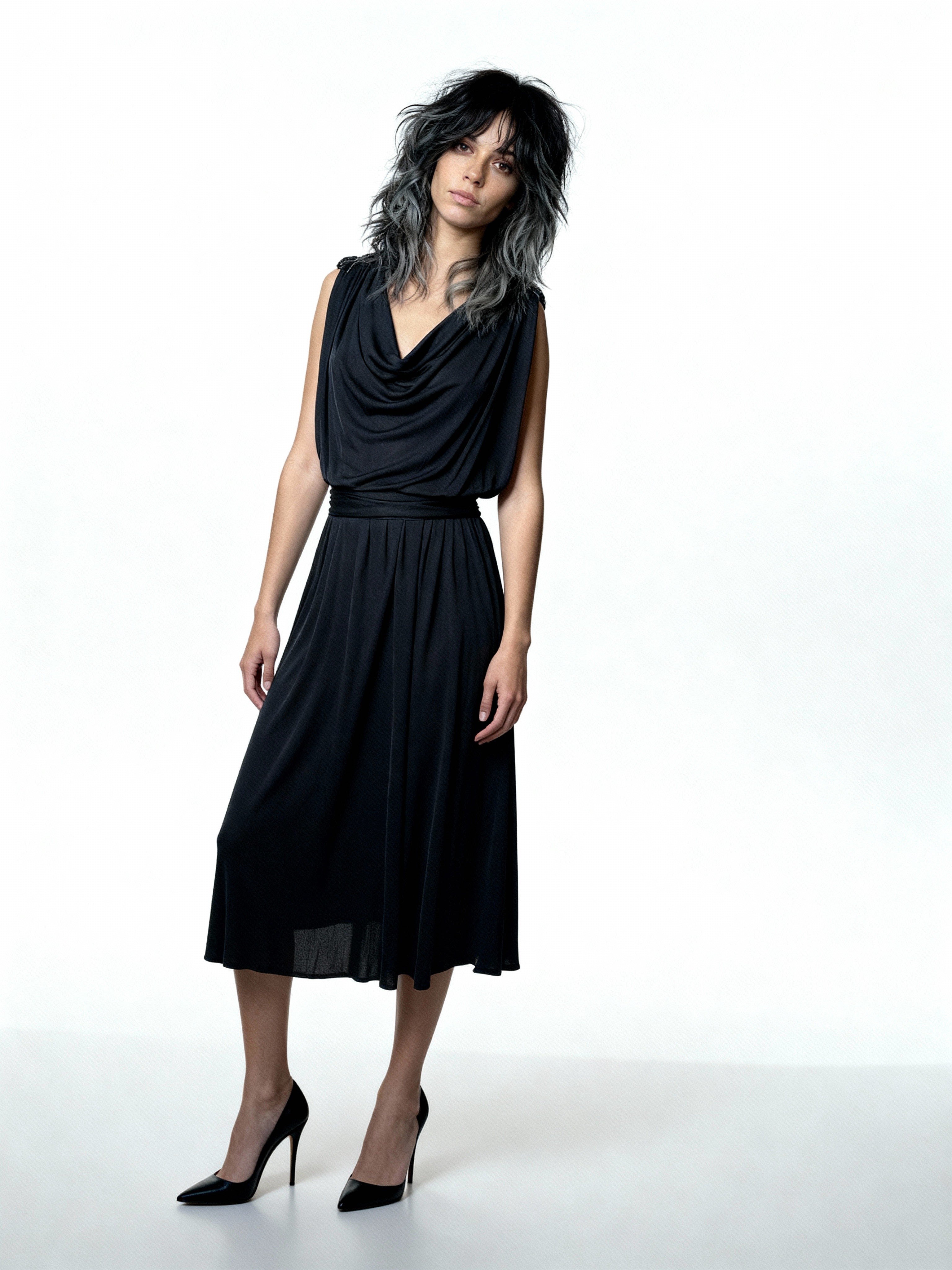 Original 1970's Vintage Black Disco Dress With Sequin Shoulder Detailing UK 8 - 12