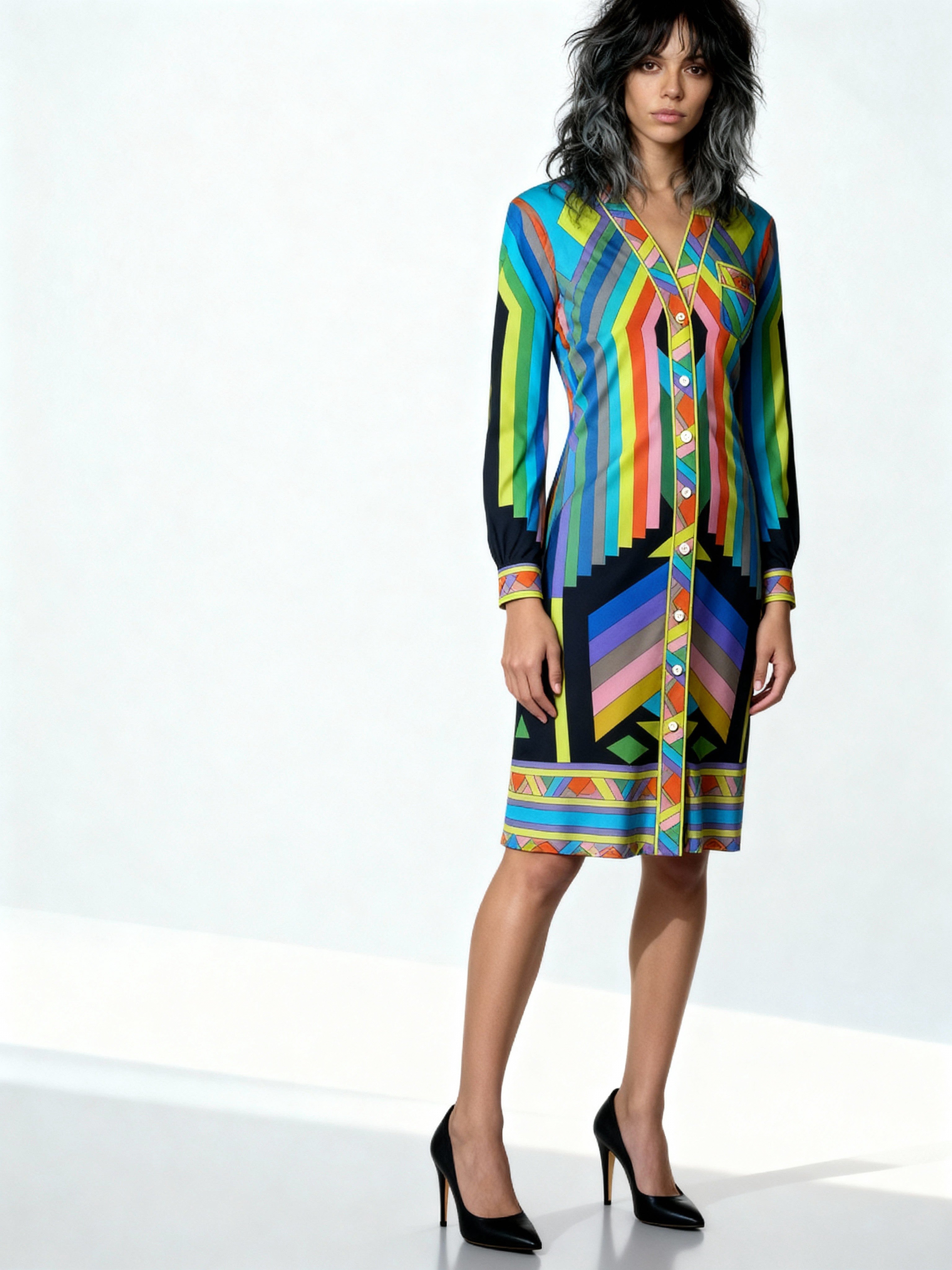 1970's original vintage multi - coloured leonard dress uk 10 - 12