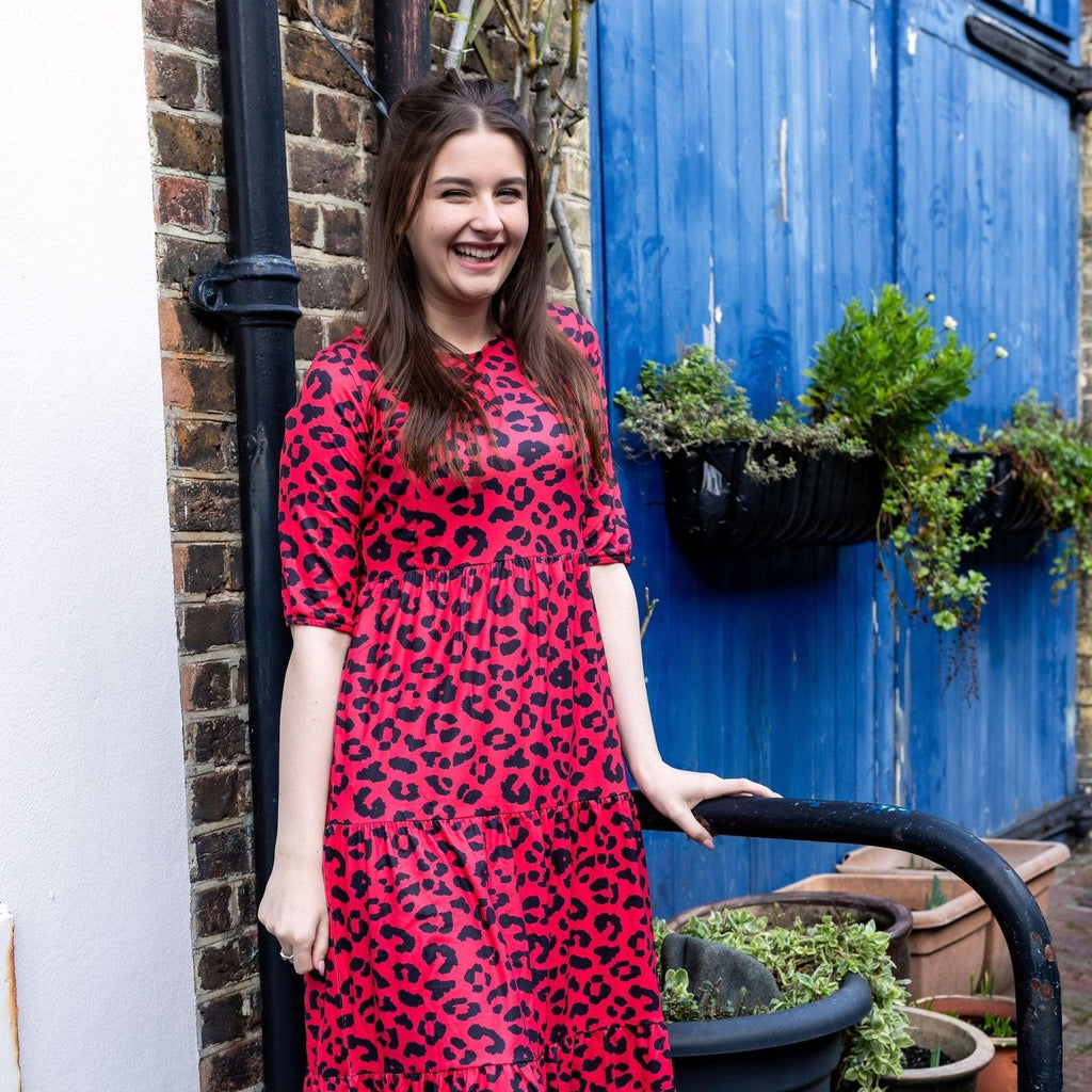 The Midi Breastfeeding Dress - Red Leopard