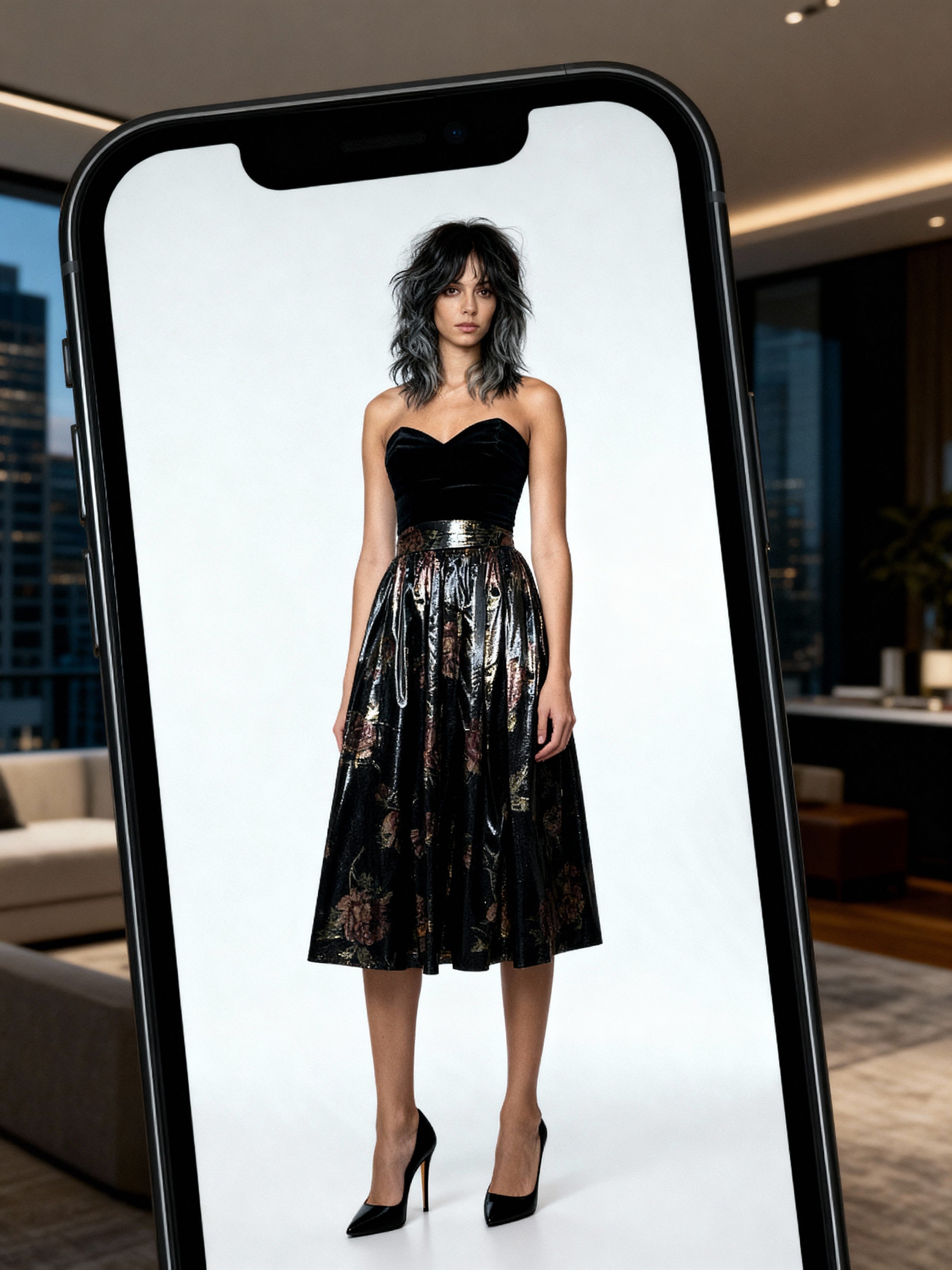 Original 1970's Vintage Black Velvet & Bronze Floral Print Dress by Radley UK 8 - 12