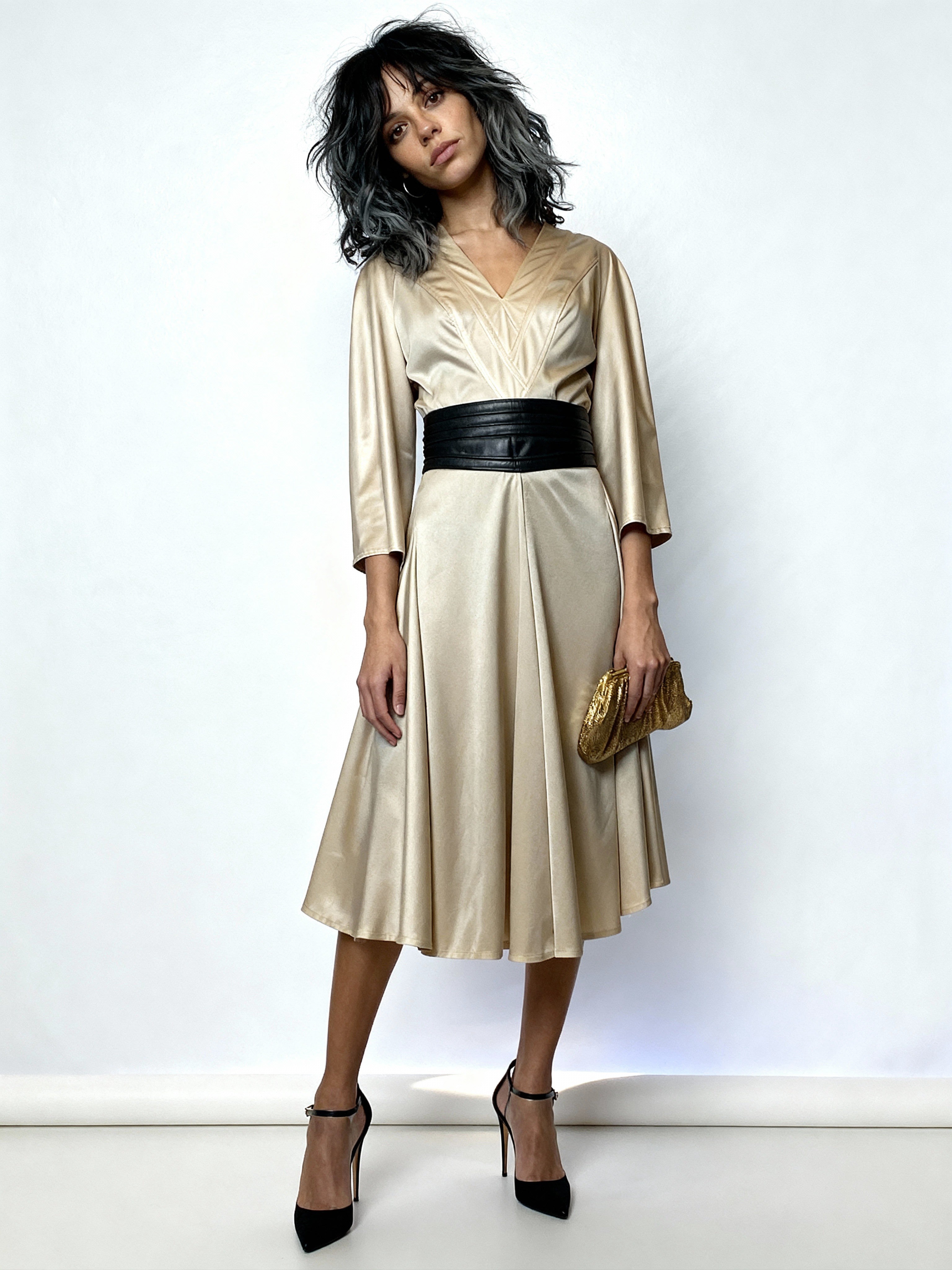 Original 1970's Vintage Gold Disco Dress by Frank Usher UK 10 - 12