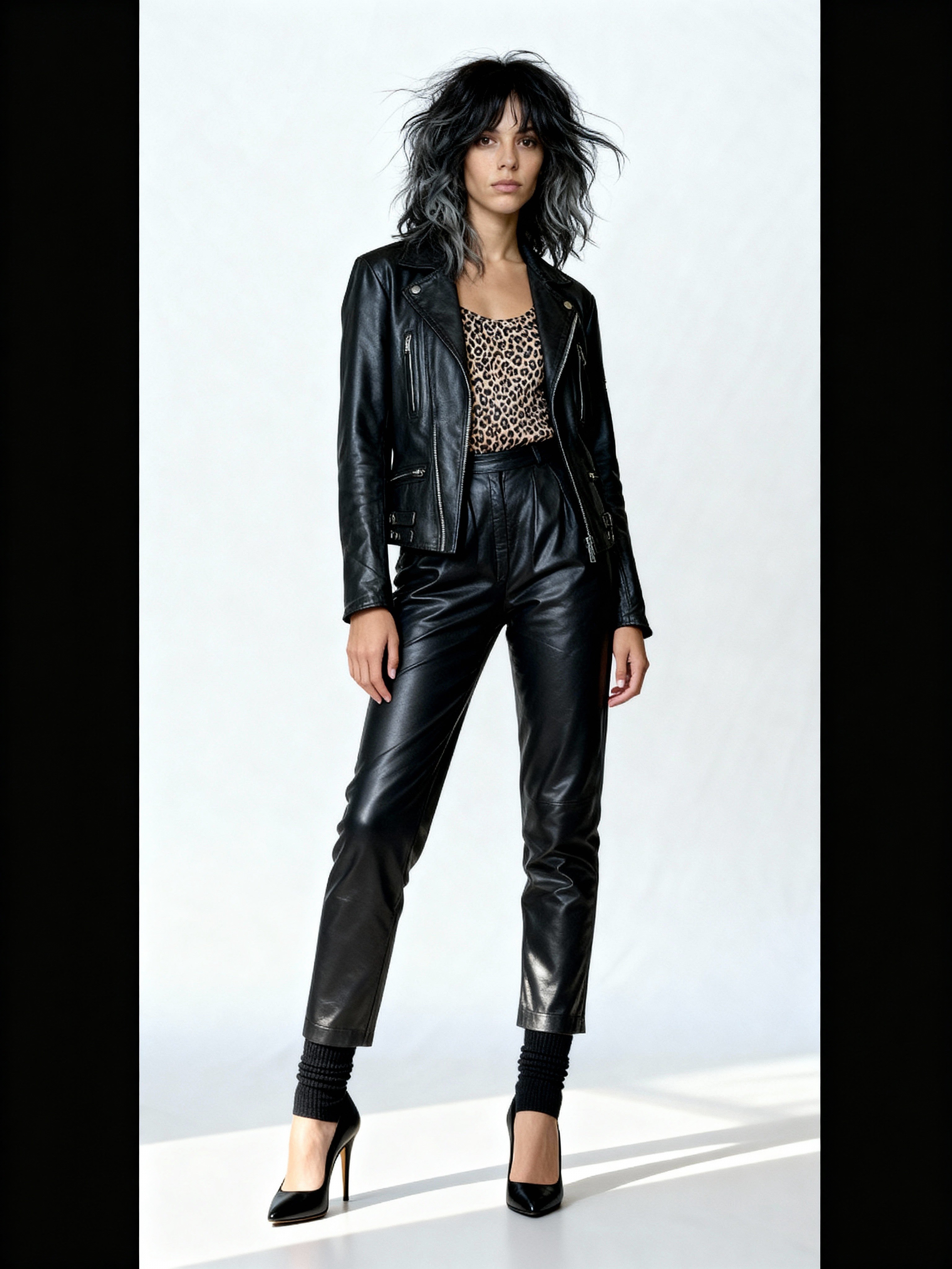 Original 1980's Vintage Black Leather Fringed Biker Jacket UK 10 - 14