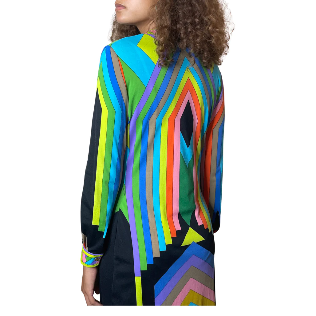 1970's original vintage multi - coloured leonard dress uk 10 - 12