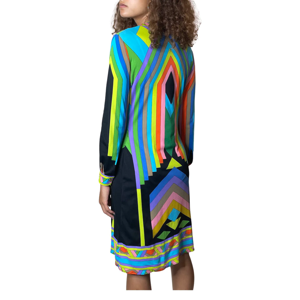 1970's original vintage multi - coloured leonard dress uk 10 - 12