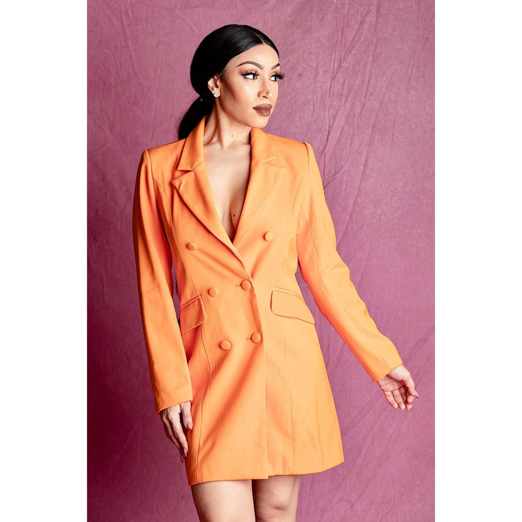 AMIRAH Orange Double Breasted Blazer Dress