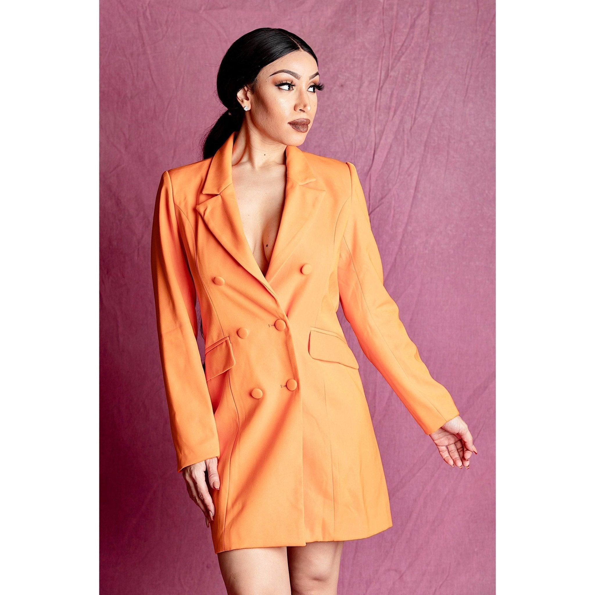 AMIRAH Orange Double Breasted Blazer Dress
