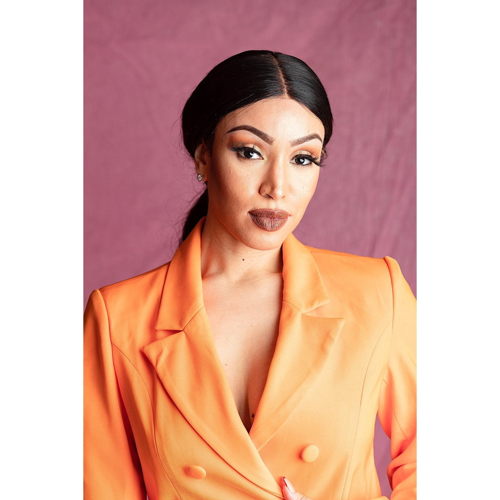 AMIRAH Orange Double Breasted Blazer Dress