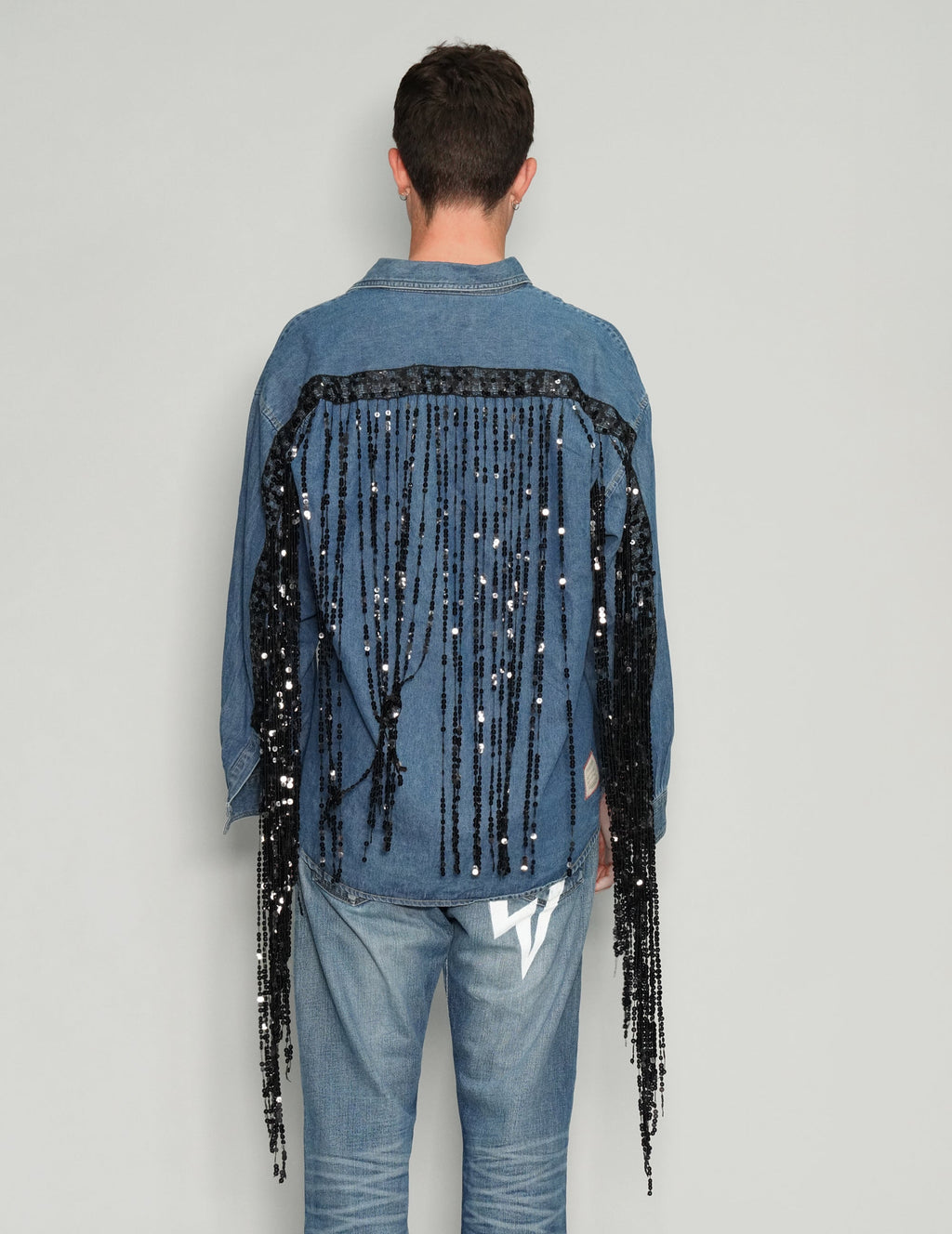 Sequinned Tassel Party Back Denim Shirt