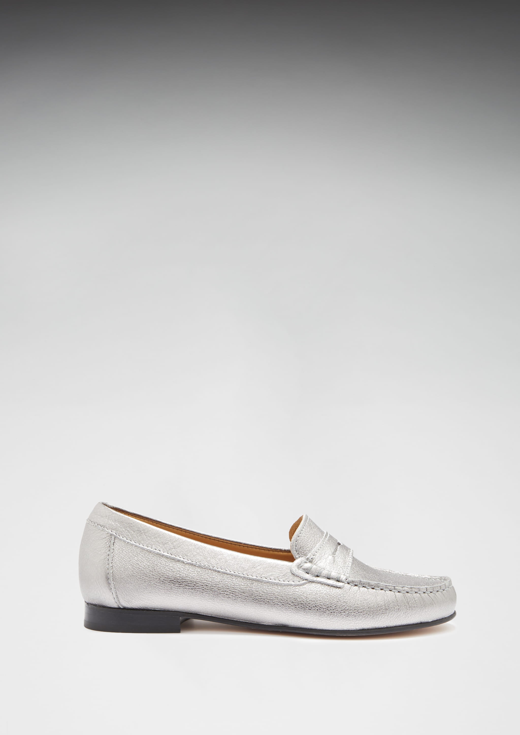 Women's Penny Loafers Leather Sole, titanium metallic leather