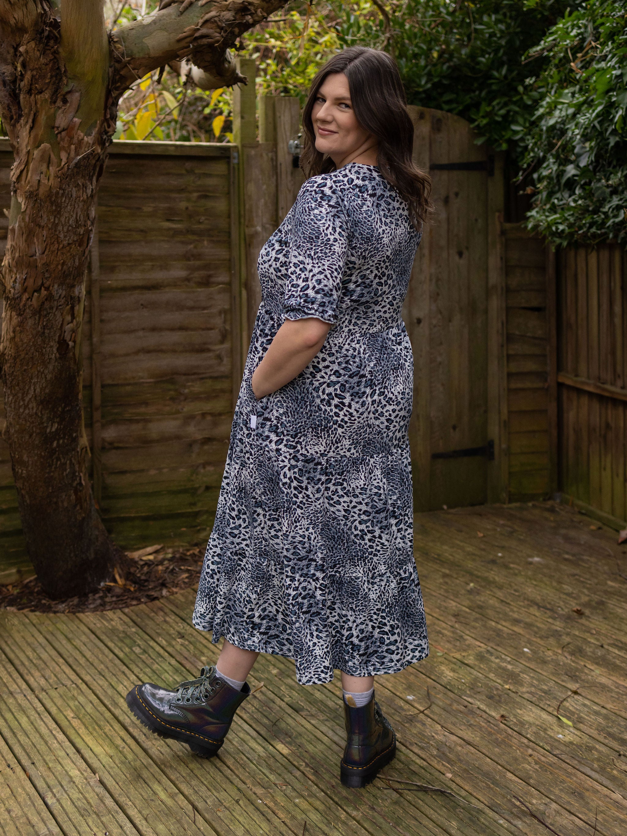 The Midi Breastfeeding Dress - Grey Leopard Cotton