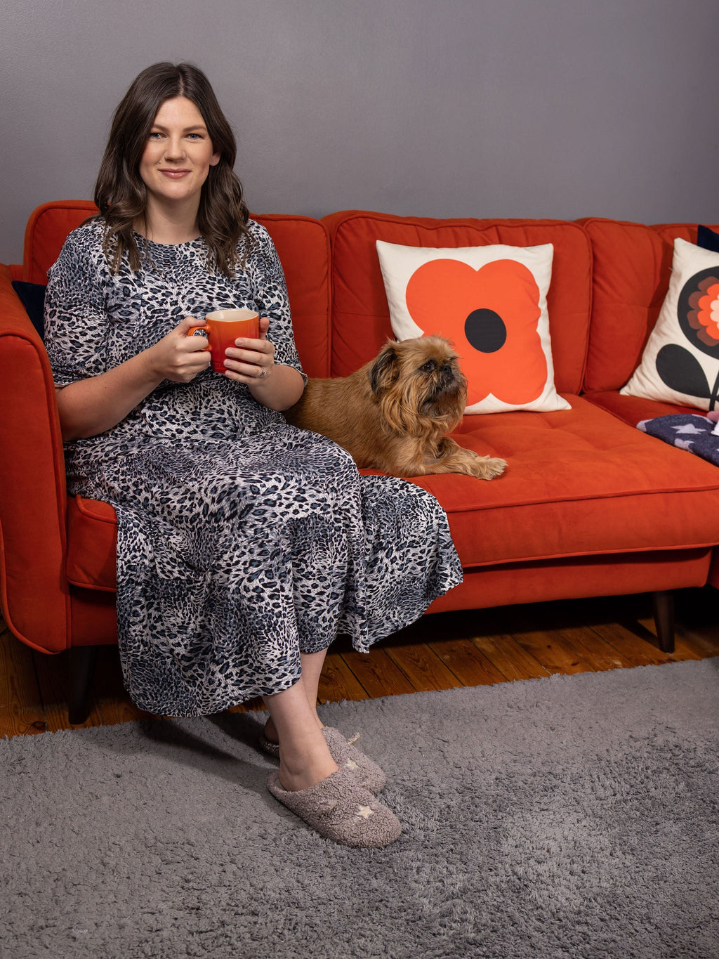 The Midi Breastfeeding Dress - Grey Leopard Cotton