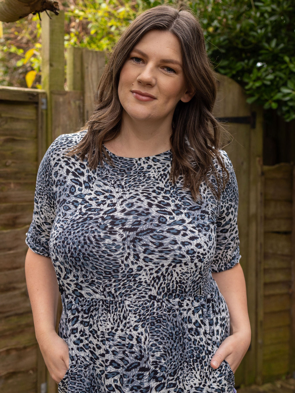 The Midi Breastfeeding Dress - Grey Leopard Cotton