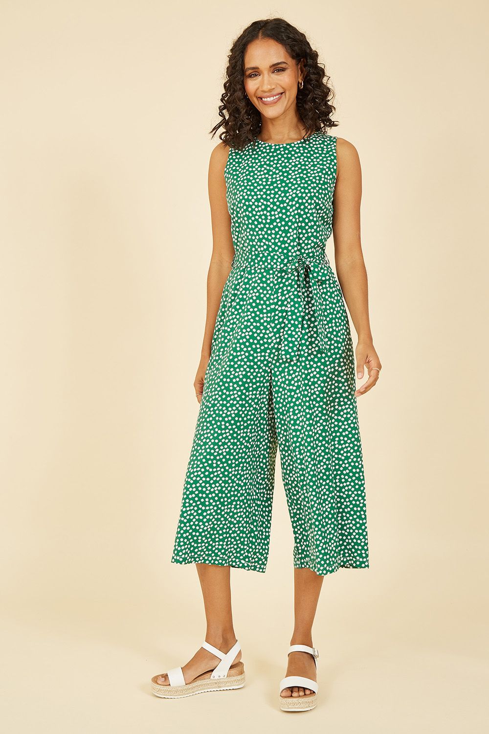 Yumi Green Ditsy Daisy Sleeveless Culotte Jumpsuit