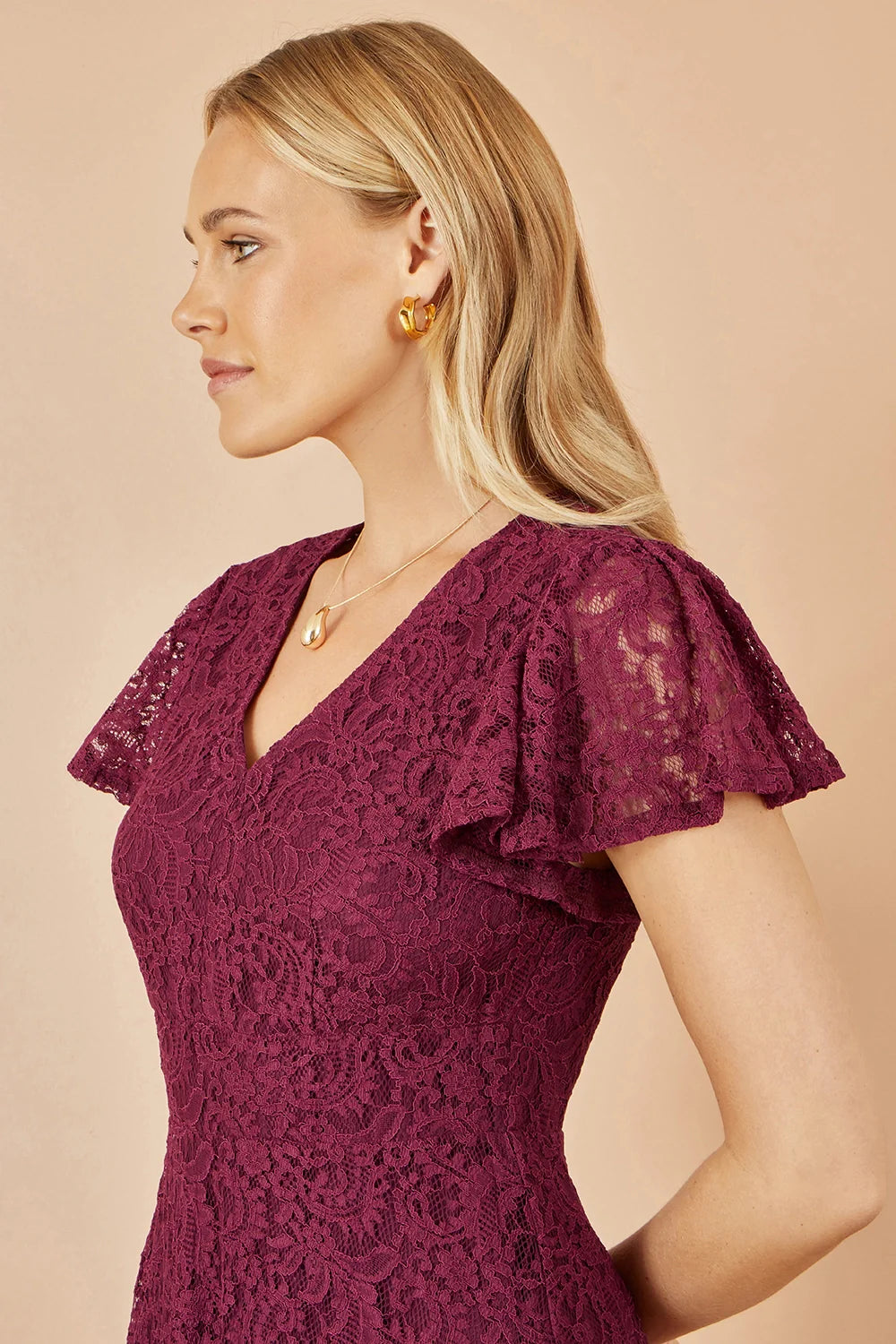 Yumi Burgundy Lace Midi Skater Dress