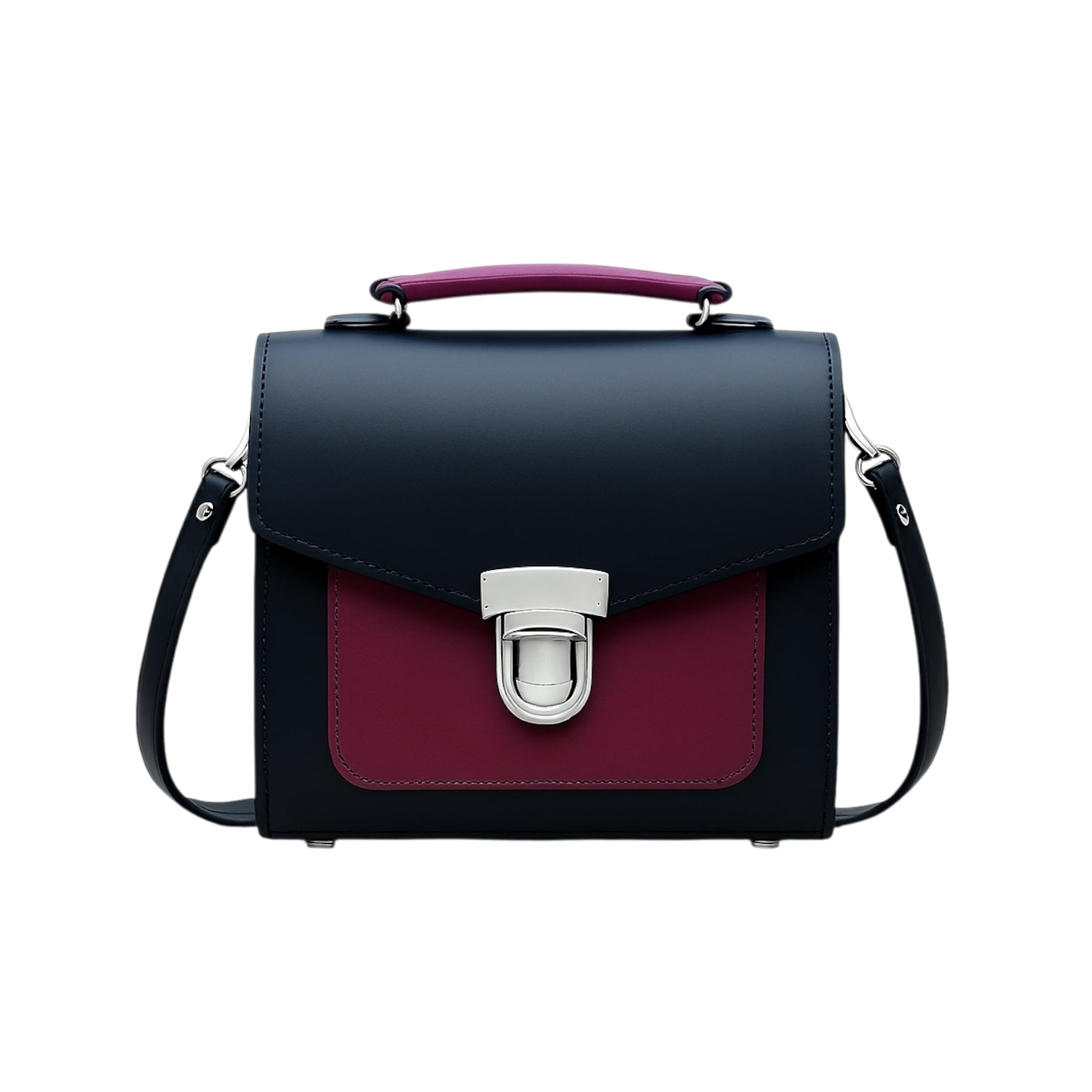 Handmade Leather Two Tone Sugarcube Handbag - Black & Magenta