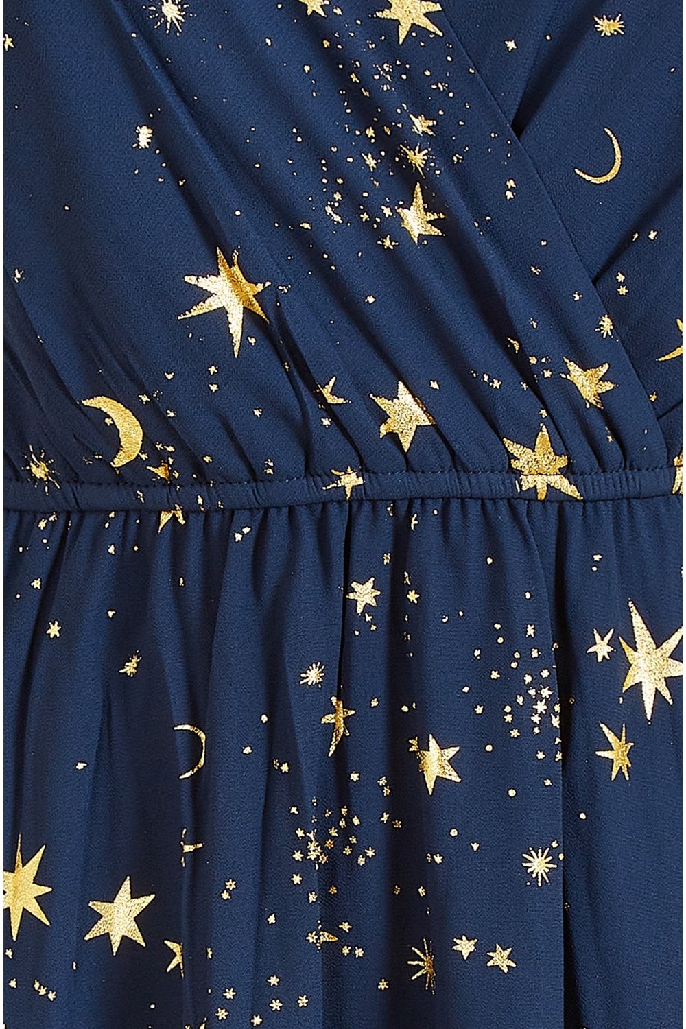 Mela Navy Foil Star Print Wrap Skater Dress