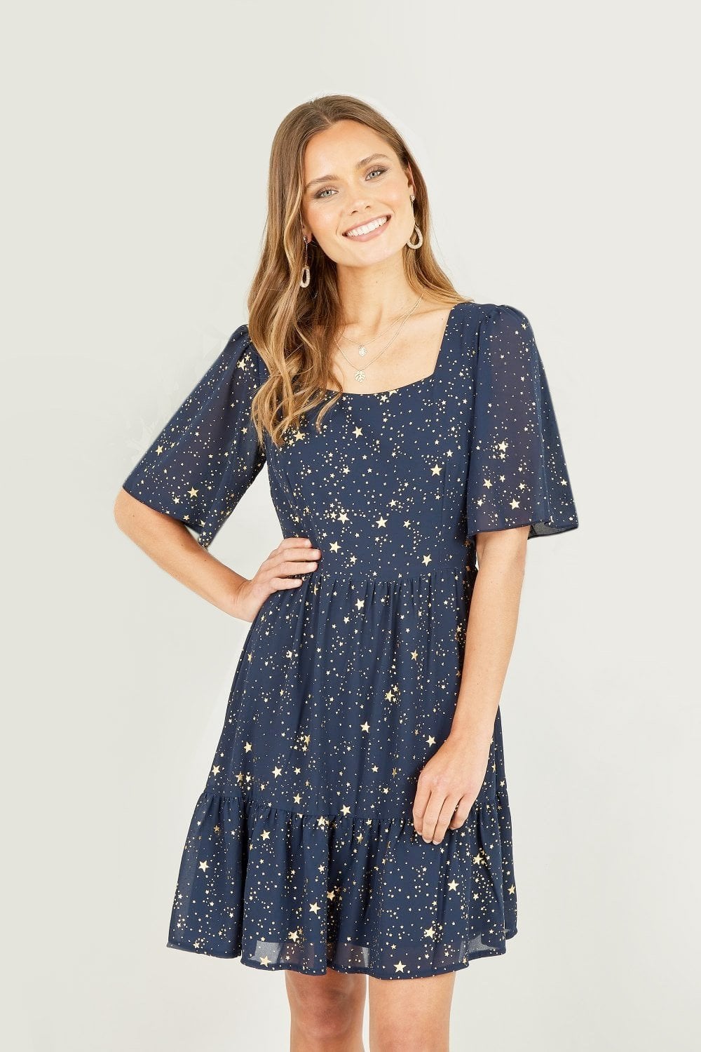 Mela Navy Star Print Skater Dress