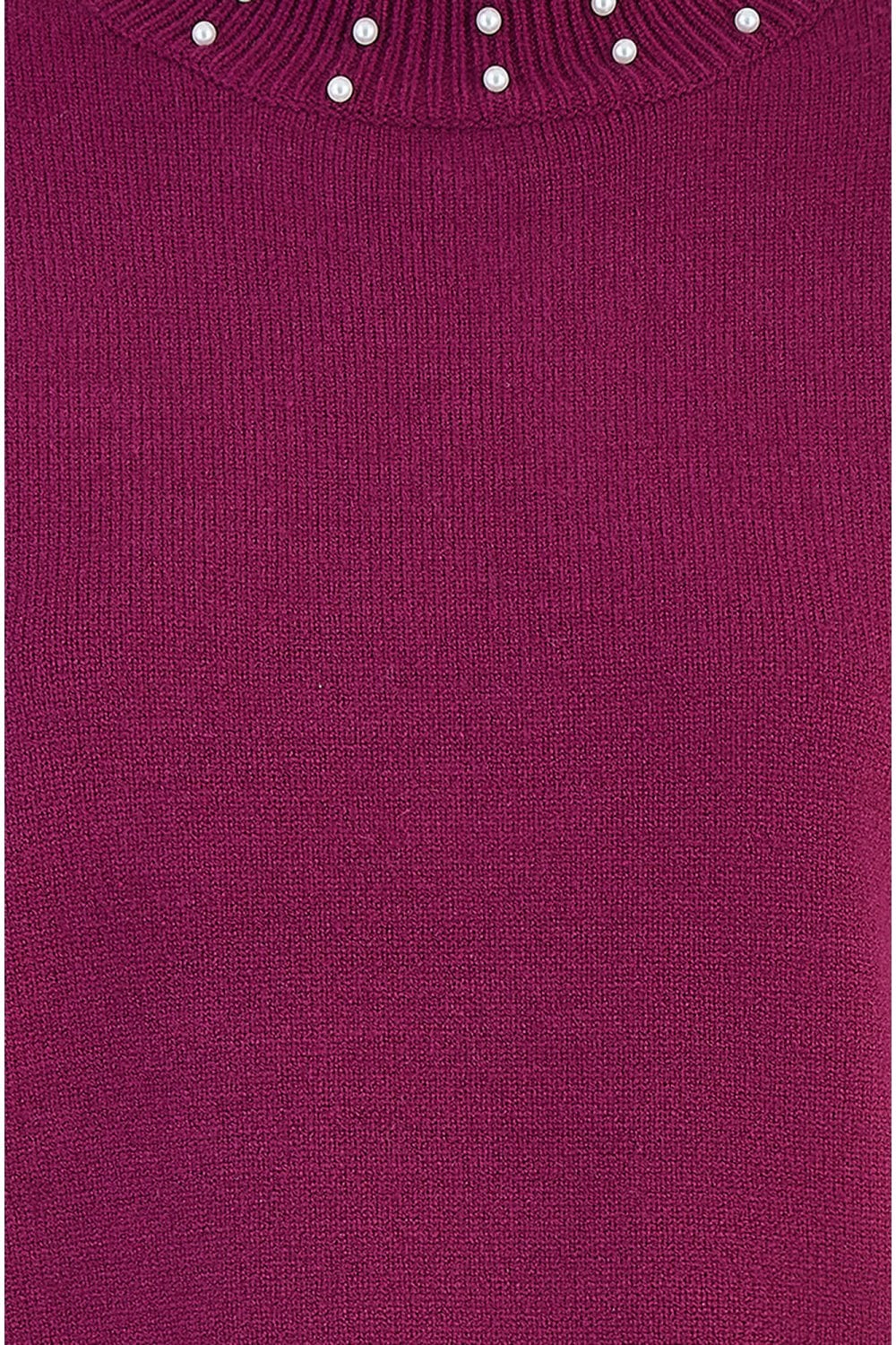 Mela Plum Pearl Detail High Neck Jumper