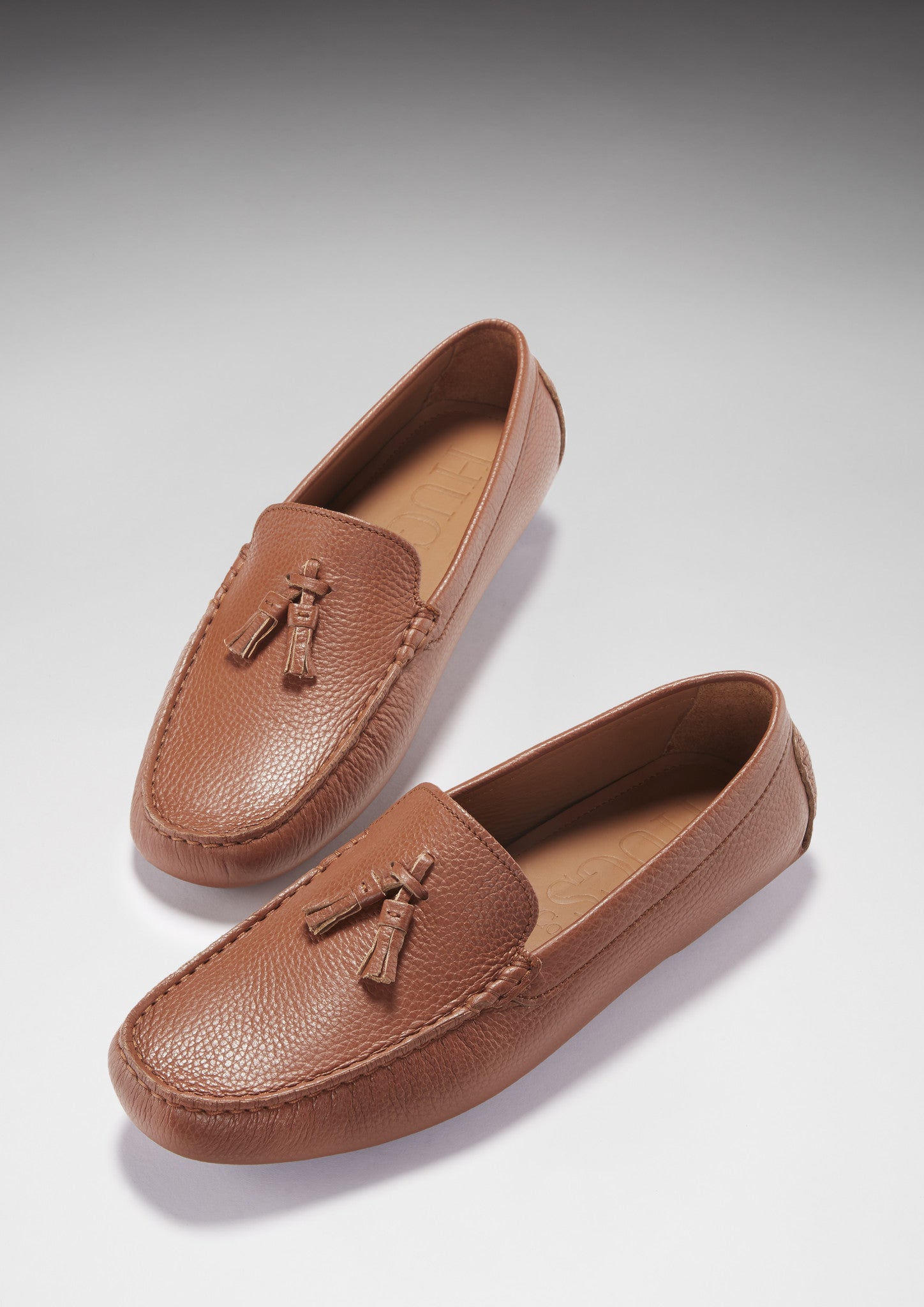 Tasselled Driving Loafers, tan grain leather