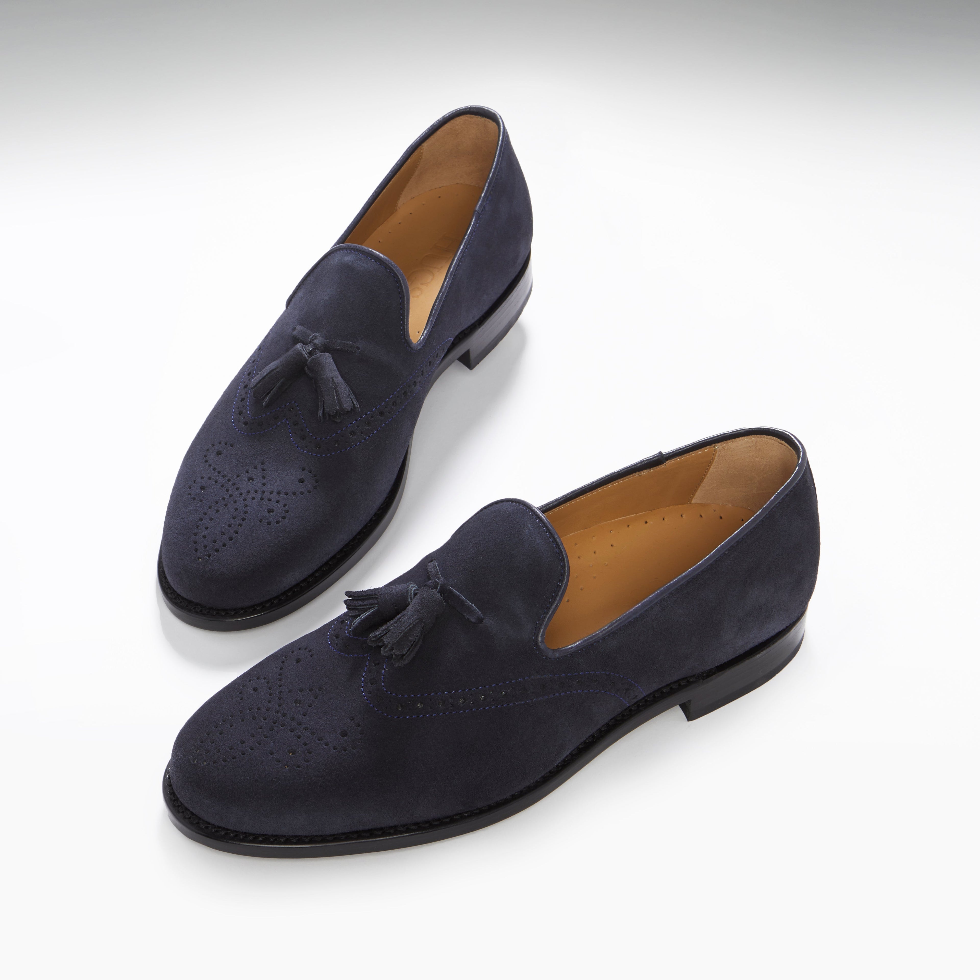 Navy Blue Suede Tasselled Brogues, Welted Leather Sole