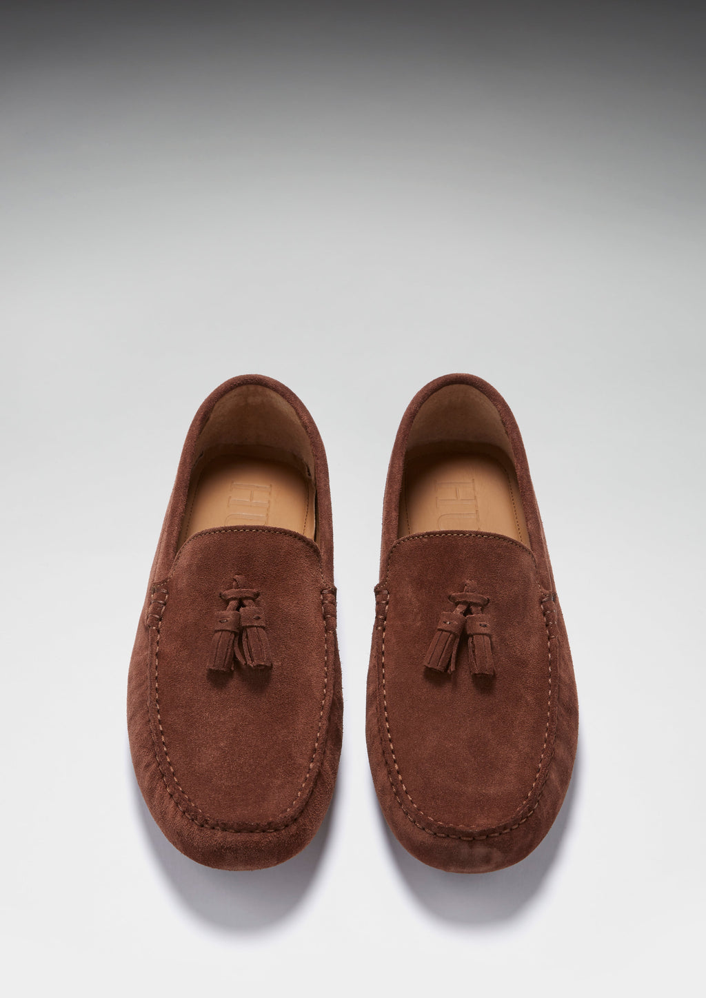Tasselled Driving Loafers, mahogany brown suede