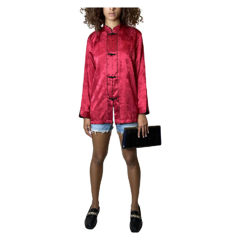 Original Vintage Halston Oriental Red & Floral Print Satin Jacket UK 8 - 12