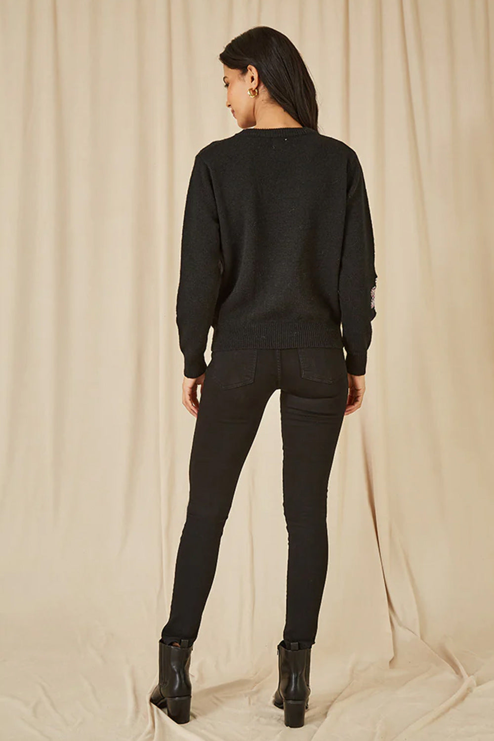 Mela Black Sequin Flower Jumper