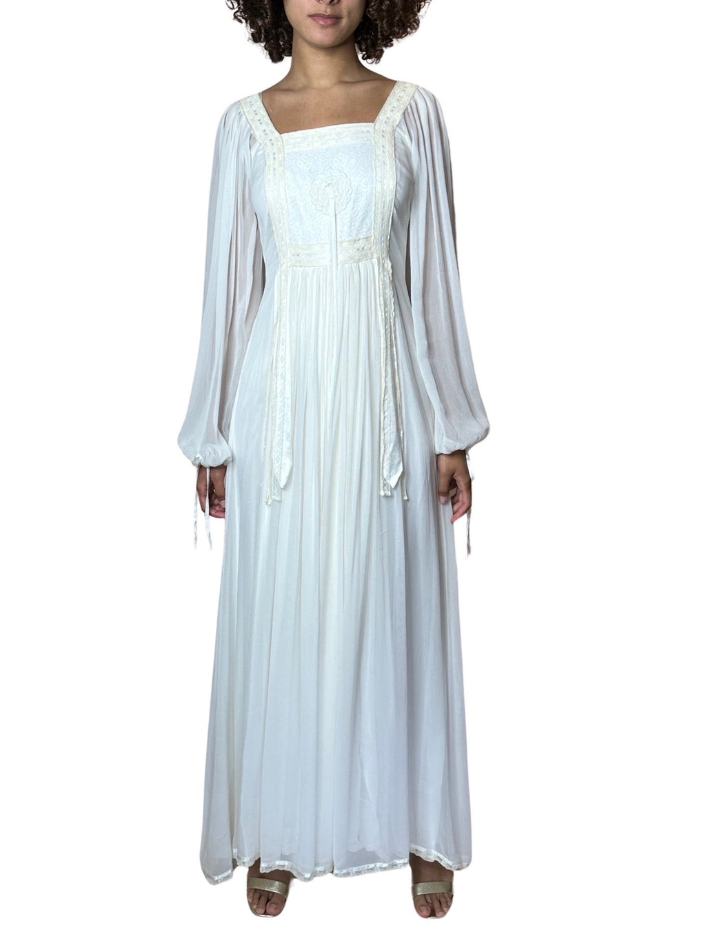 1970's Incredible Vintage White / Cream Silk Lace Wedding Dress UK 8 - 10