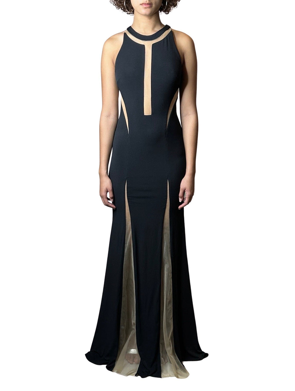 1970'S Vintage Black with Sheer Panelling Maxi Dress Uk 8 - 10