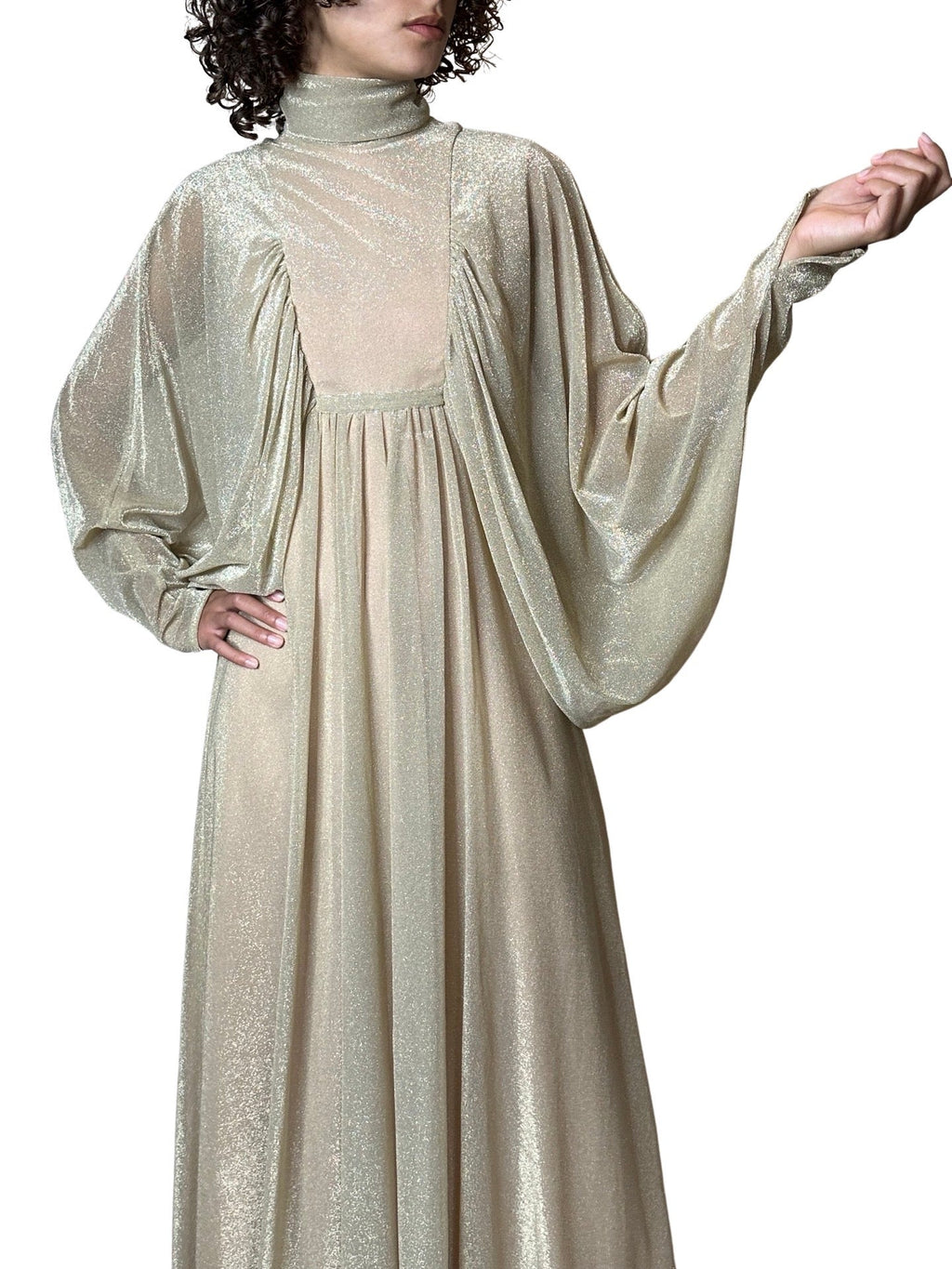 1970's Original Vintage Gold Goddess Maxi Dress UK 8 - 12