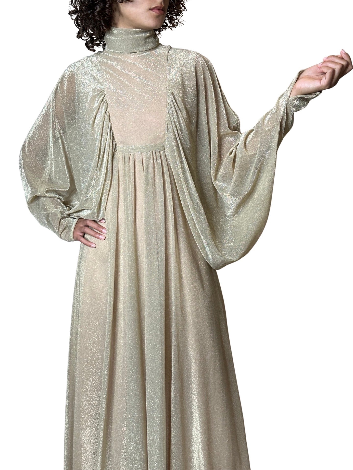 1970's Original Vintage Gold Goddess Maxi Dress UK 8 - 12