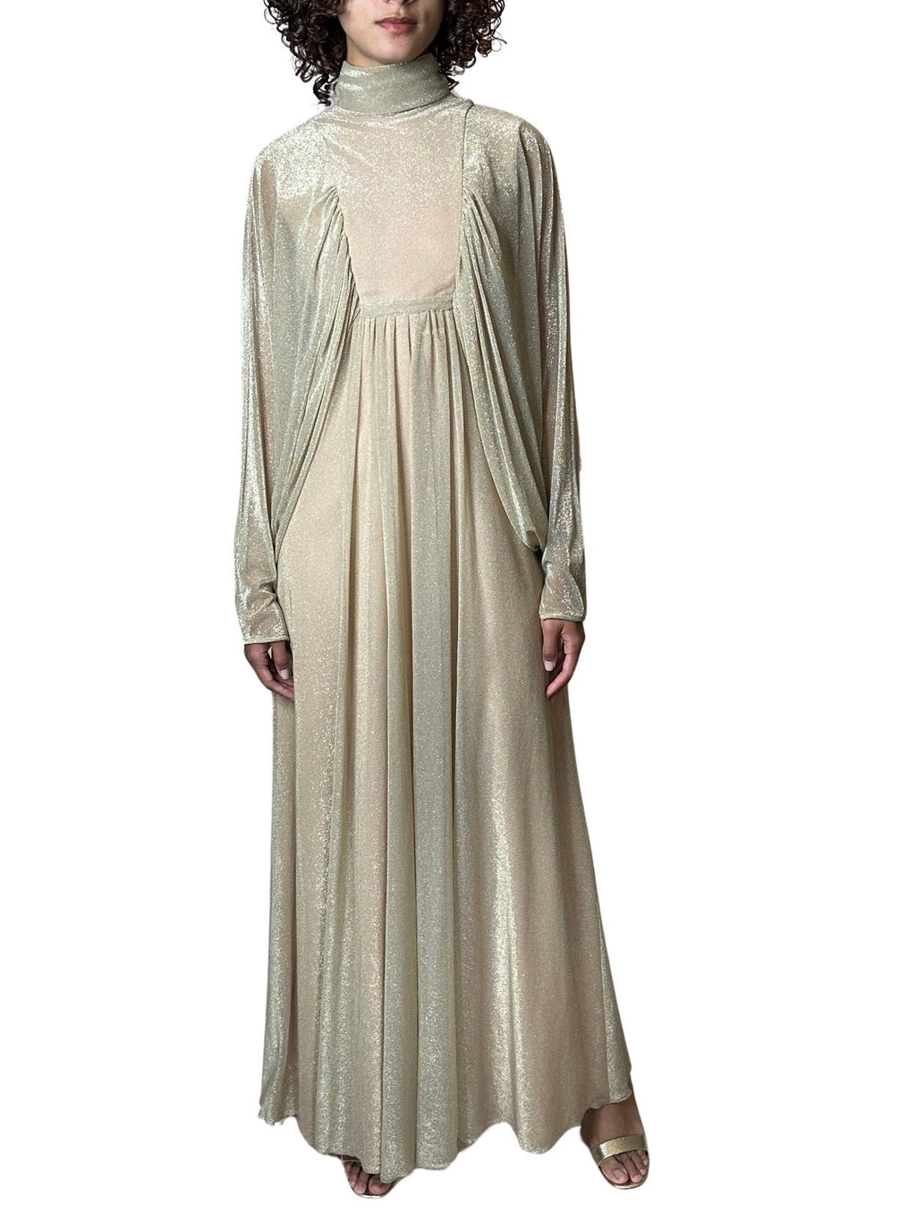 1970's Original Vintage Gold Goddess Maxi Dress UK 8 - 12