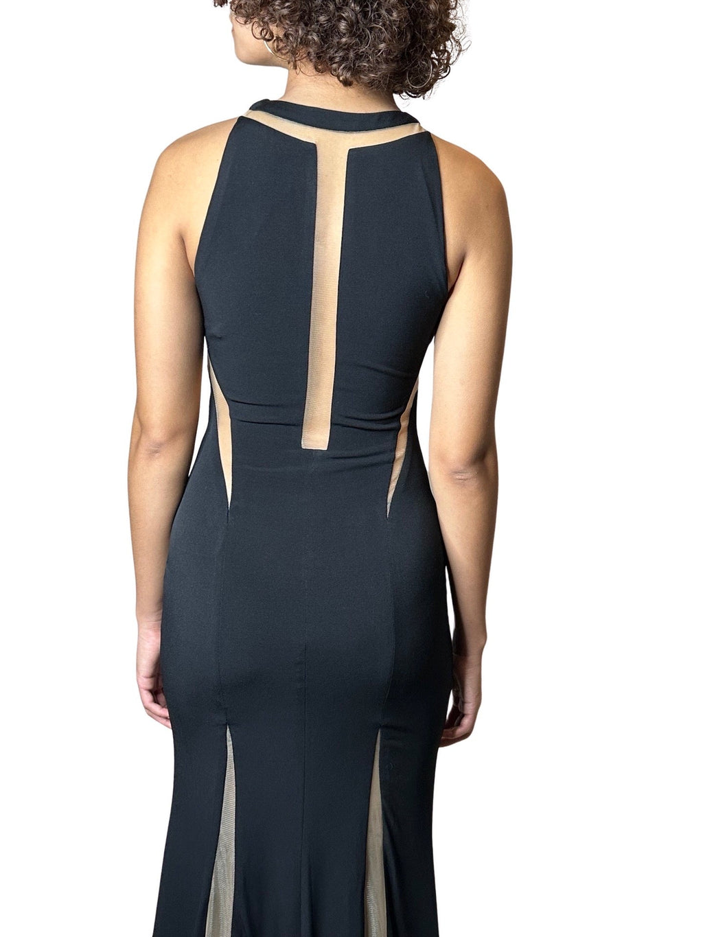 1970'S Vintage Black with Sheer Panelling Maxi Dress Uk 8 - 10