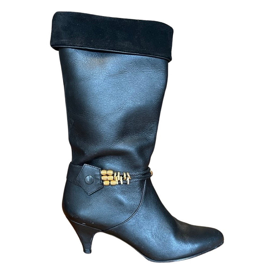 Original Vintage 1980's Black Leather Boots UK 5.5