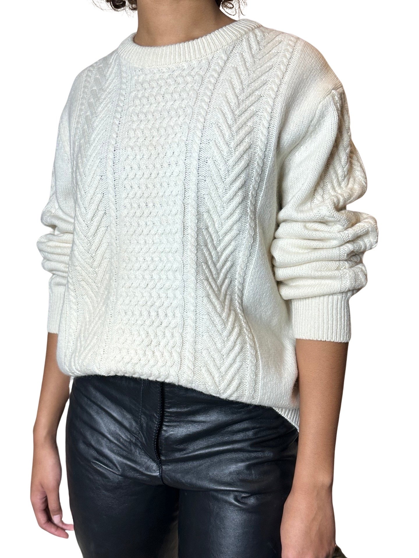 Preloved Cream Wool Mix Fishermans Jumper UK 8 - 14