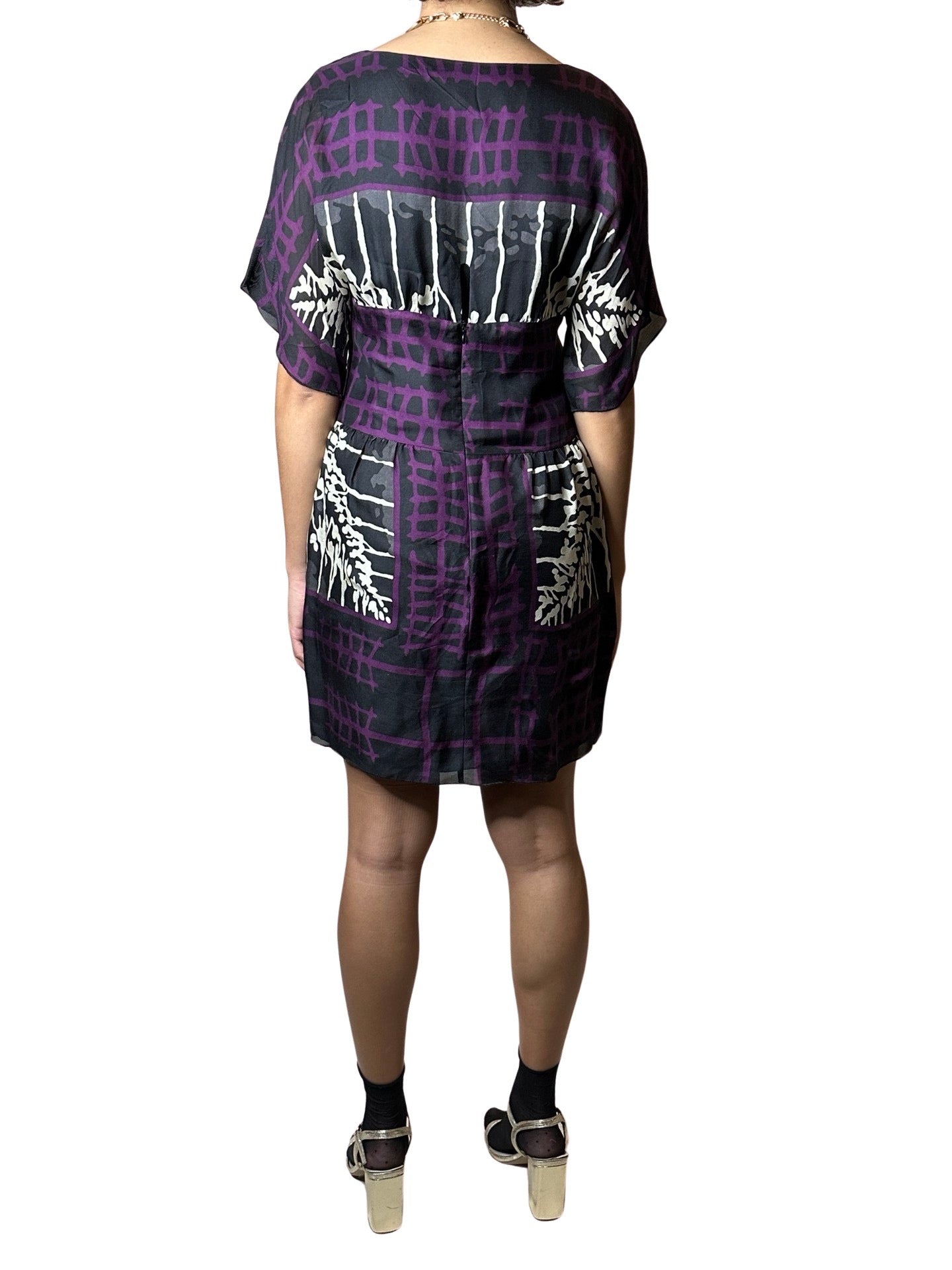 Original 1990's Vintage Purple / Black Dress UK 12 - 14