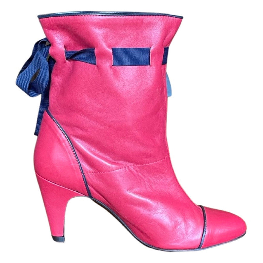 Preloved Red & Navy Leather Boots by Ravel UK 4