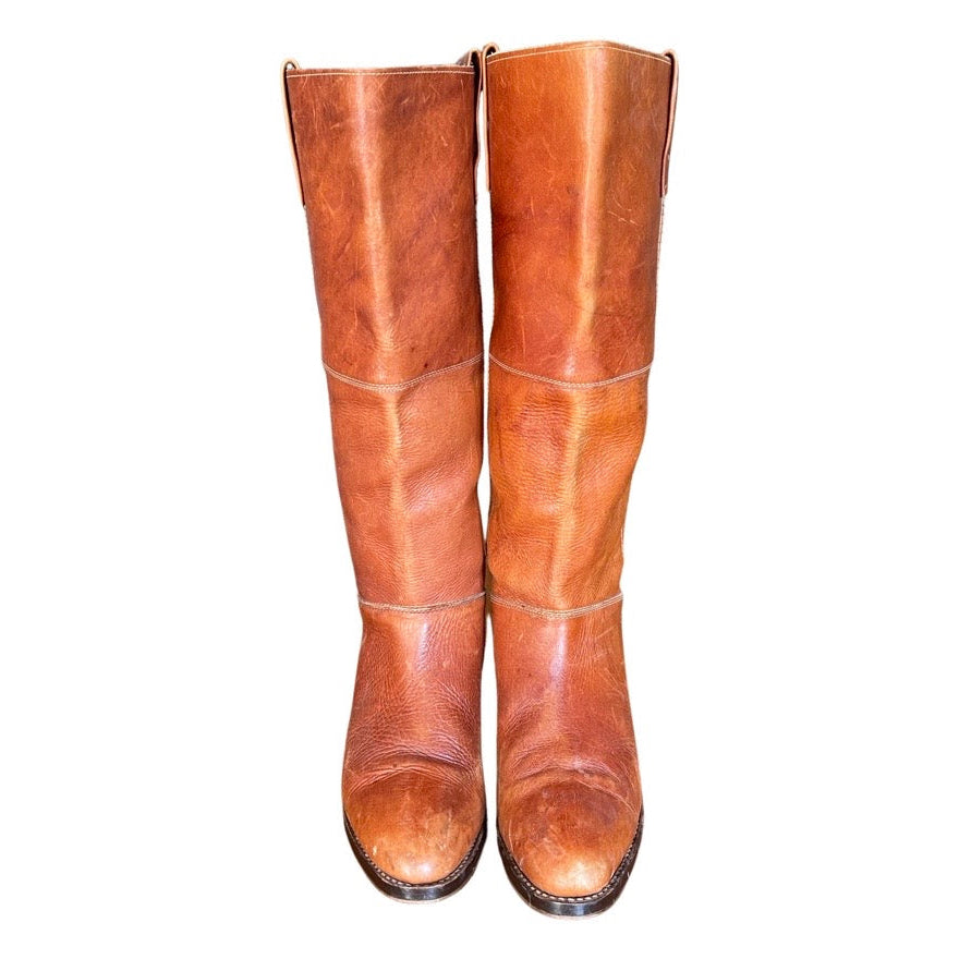 Original Vintage 1970's Brown Tan Leather Boots UK 9