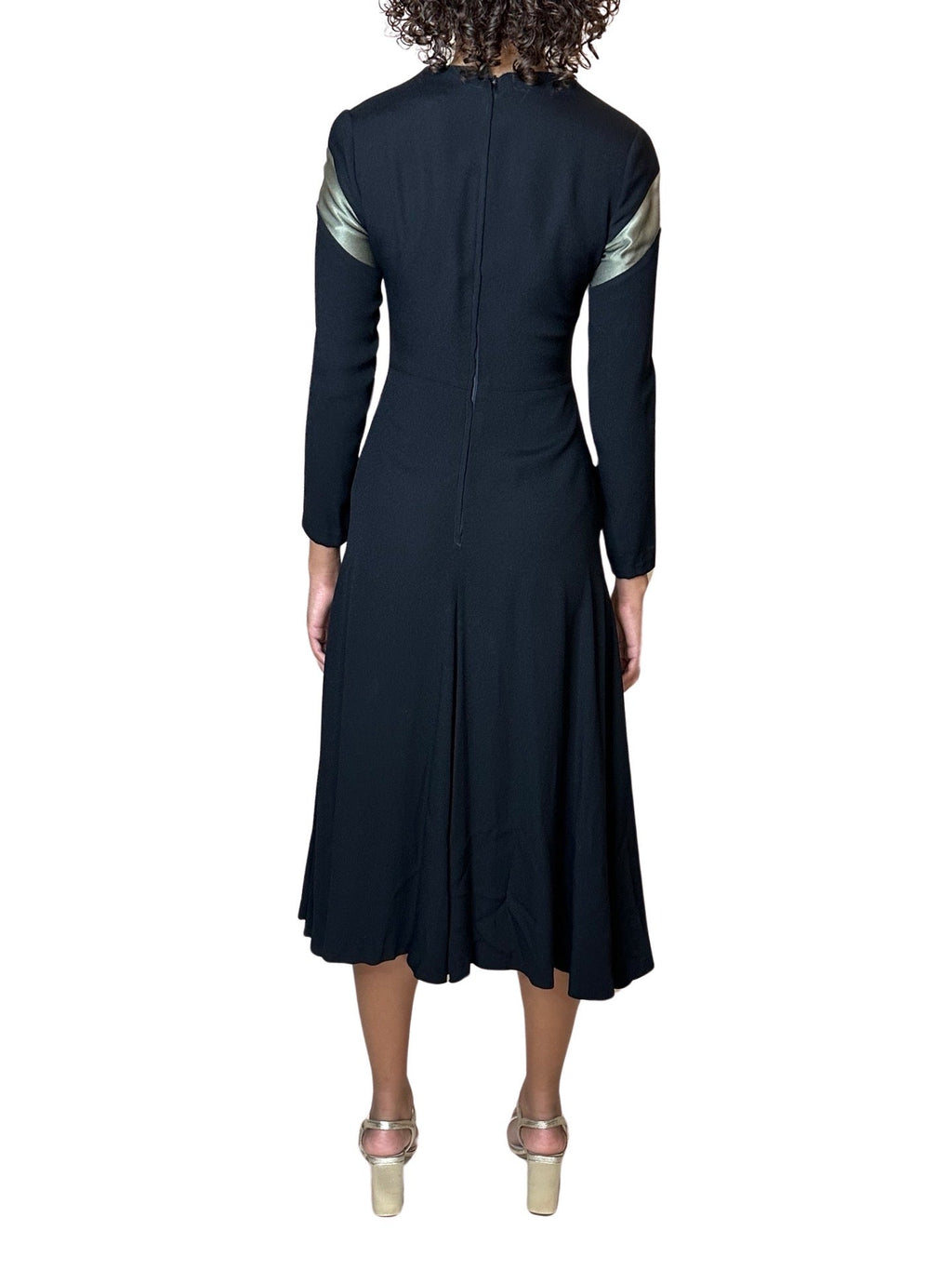 1970's Original Vintage Very Rare Ossie Clark Black & Metallic Green Dress UK 8 - 10