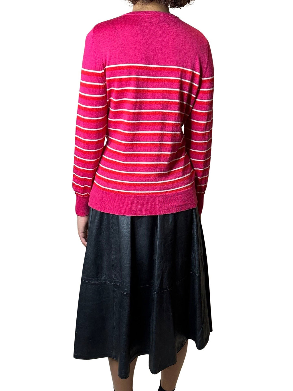 Original Vintage 1990's Merino Wool Striped Pink Jumper UK 8 - 12