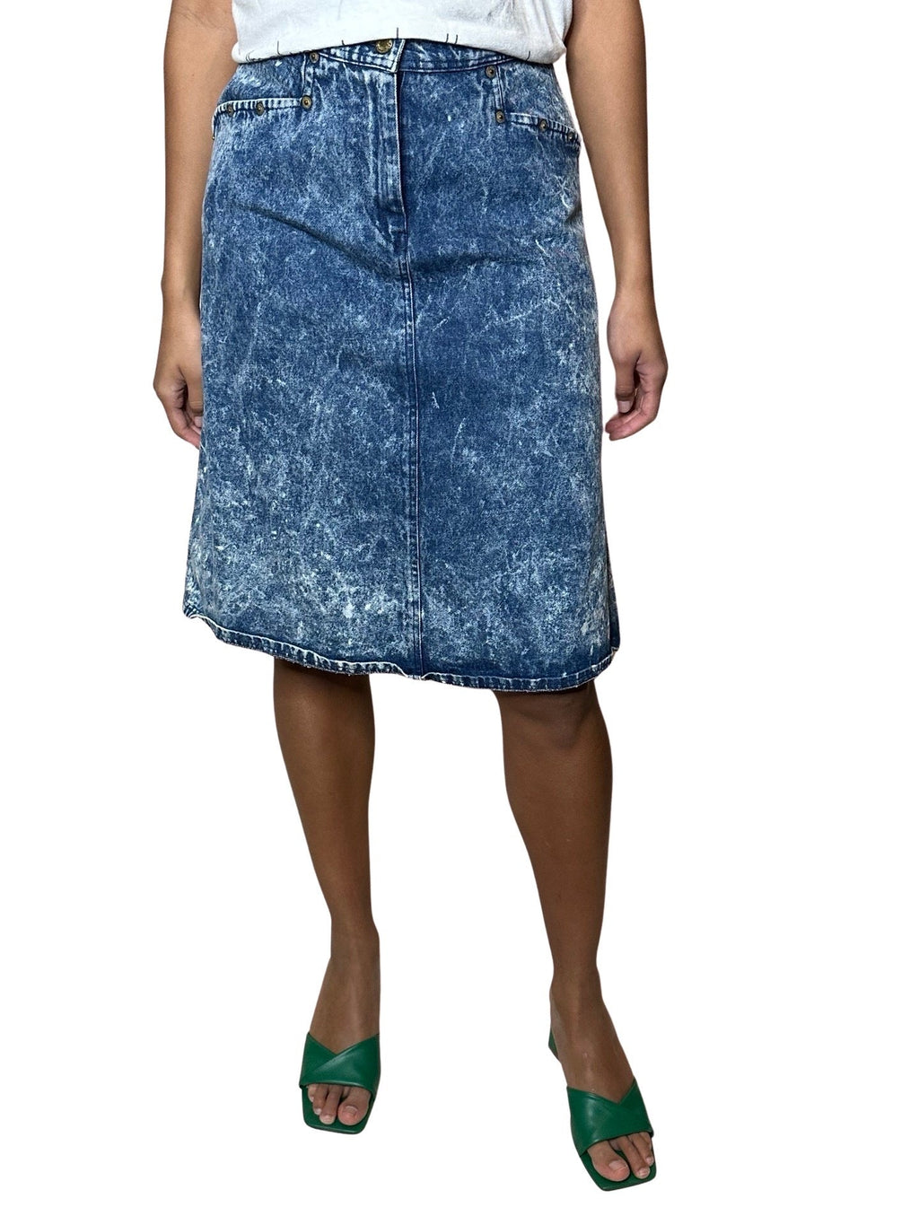 Original 1980's Vintage Acid Wash Denim Skirt UK 10 - 12