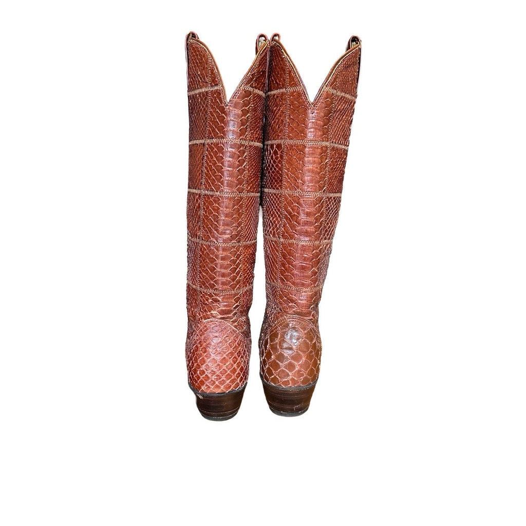 Original Vintage 1970's Brown Snakeskin Cowboy Boots UK 4.5