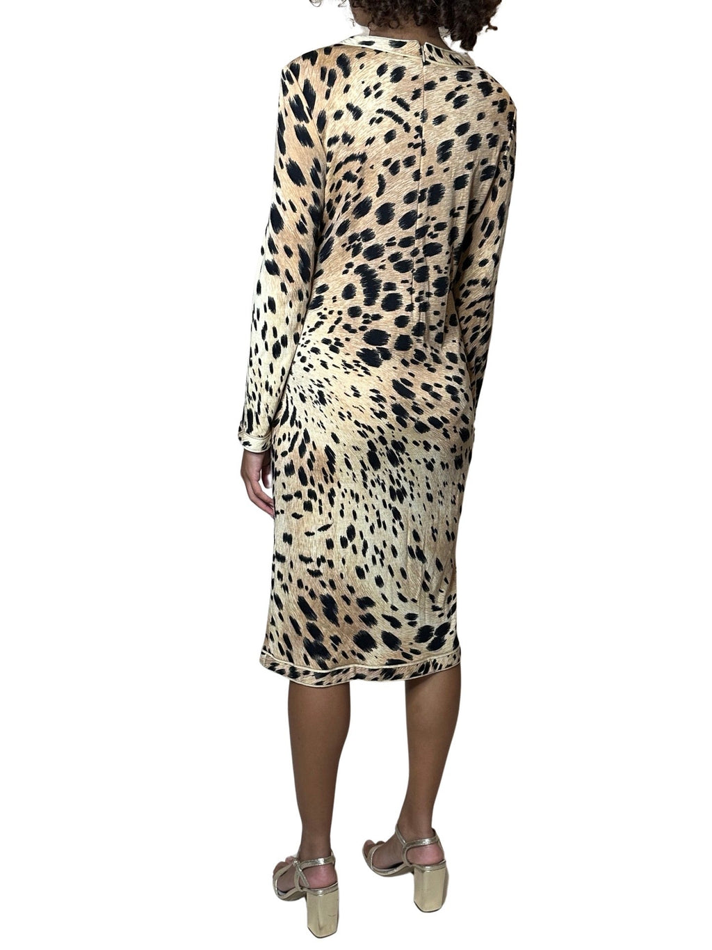 Original 1970's Vintage Leonard - Paris 100% Wool Leopard Print Dress UK 12 - 14