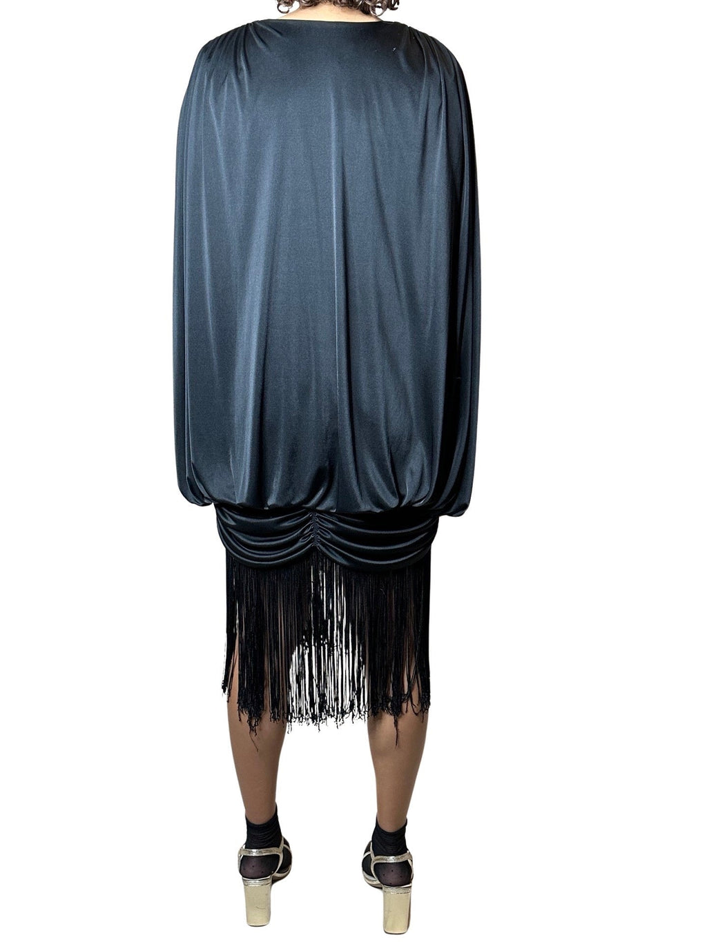 Unusual Original 1980's Vintage Black Dress with Fringing UK 8 - 14