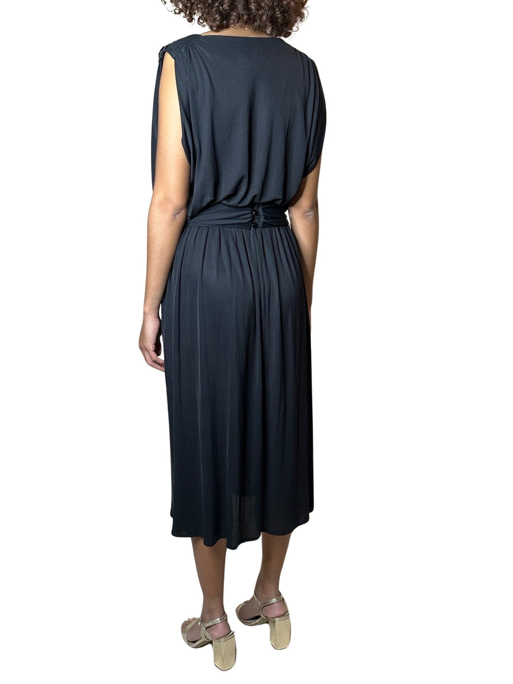 Original 1970's Vintage Black Disco Dress With Sequin Shoulder Detailing UK 8 - 12