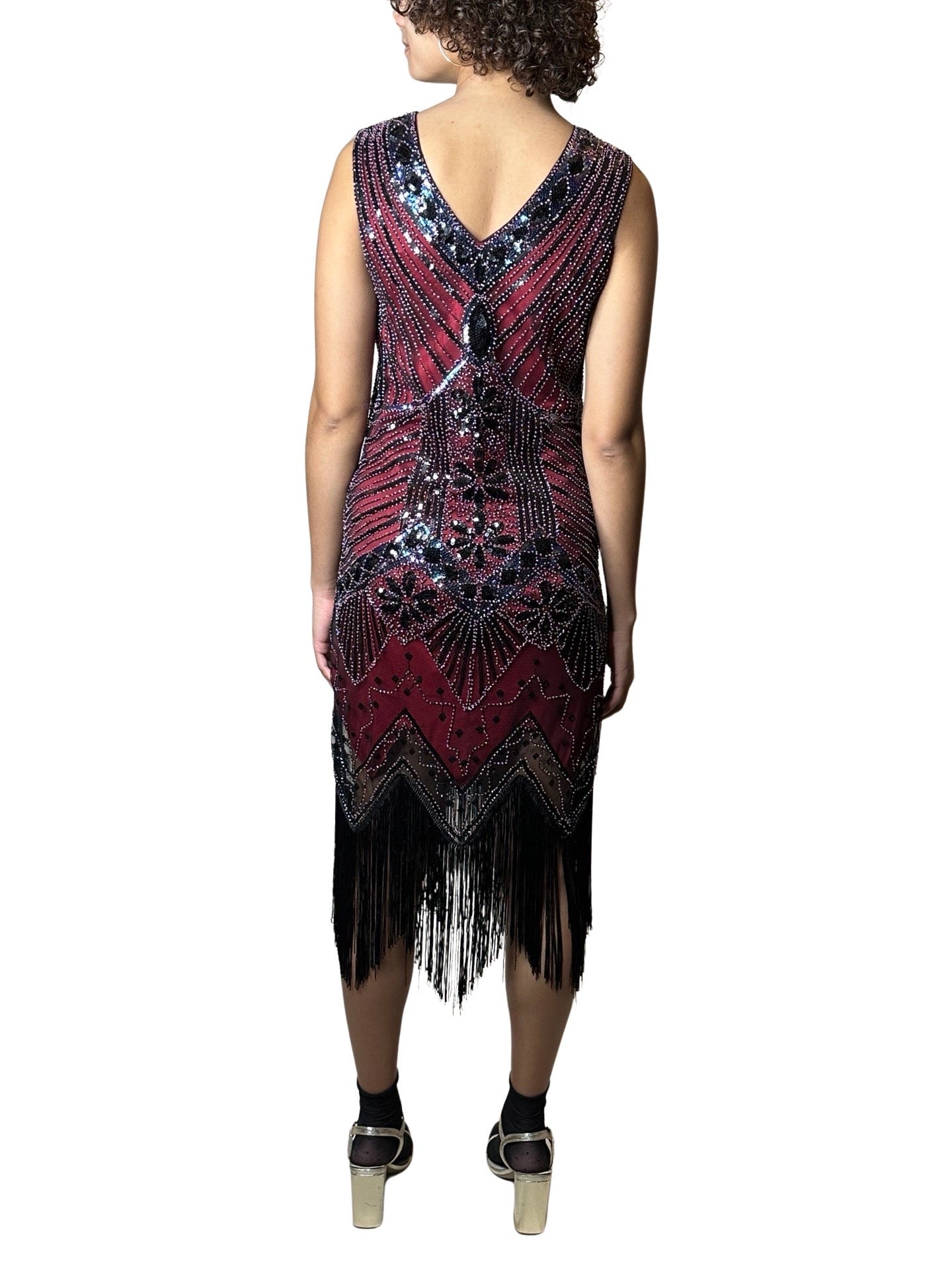 Original Vintage 1980's Black / Red Sequinned Dress UK 8 - 10