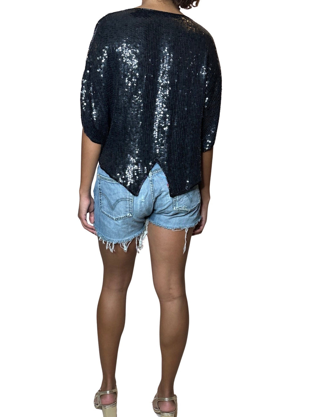 Original 1990's Vintage Tiger Print Black & Bronze Sequin Top UK 8 - 12