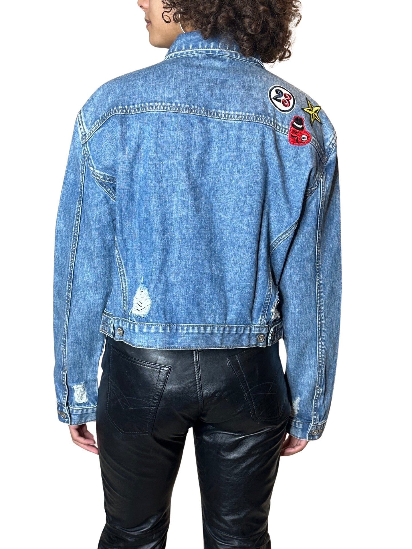 Vintage Blue Distressed Denim Patch Jacket UK 8 - 14