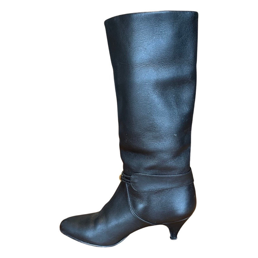 Original Vintage 1980's Black Leather Boots UK 5.5