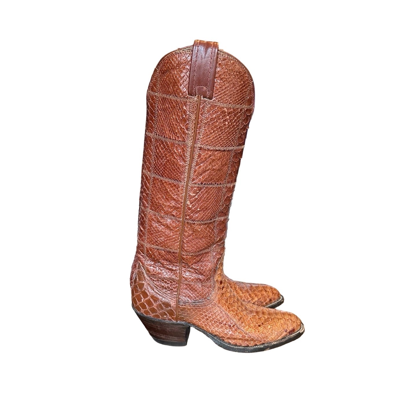 Original Vintage 1970's Brown Snakeskin Cowboy Boots UK 4.5